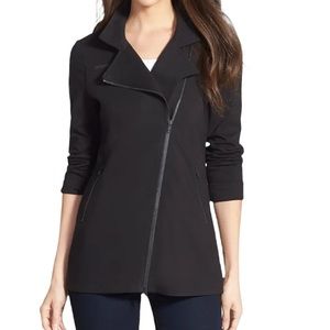 Eileen Fisher Black Stretch Knit Long Moto Jacket